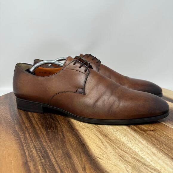 Santoni Induct Men’s Size 11 D Brown Leather Plain Toe Lace Up Derby Dress Shoes - Picture 1 of 10